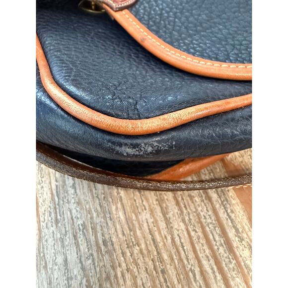 Vintage Dooney & Bourke All Weather Leather Rectangular Saddle Bag Navy Blue - Picture 12 of 13